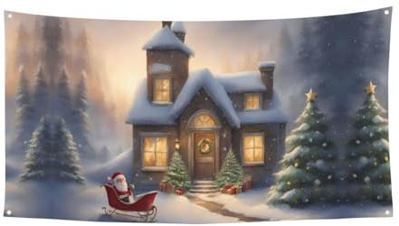 Cartel de poliéster con estampado de Feliz Navidad, decoración de fiesta, suministros de cumpleaños, decoración de interiores y exteriores