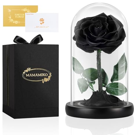 MAMAMIKO Ewige Schwarze Rose im Glas, Infinity konservierte echte Rose für bis zu 5 Jahre, Jubiläums- & Geburtstagsgeschenk, Geschenke für Frauen, Freund, Freundin