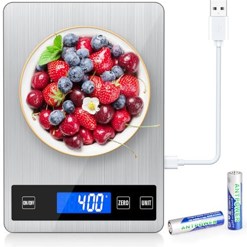 NIWOHOM Bascula Cocina,15 KG Báscula de Cocina Digita,Peso de Cocina Precisión de 1g con Pantalla LCD Grande,Función de Tara,Acero Inoxidable,Balanza Cocina para Hornear y Cocinar