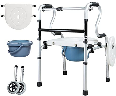 Toilettenstuhl Gehgestell mit Sitz, Toilettenstuhl und Toilettensitz, Duschstuhl mit Rollen, Duschtransportstuhl, Toilettenstuhl für Erwachsene für Schwangere Ältere Behinderte