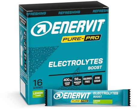 Enervit Pure-Pro Electrolytes Boost, électrolytes, supplément de sels de sodium et de magnésium, goût citron, réduction de la fatigue, pour l'entraînement intensif, 0 CALORIES & SUGAR FREE, 16 sachets