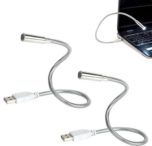 Cerioll USB Anschluss Leselampe, USB Schwanenhals Lampe, 2 Stück Flexible Schwanenhals-Leselicht, Notebook-Leselampe, Für Notebook Computer Tastatur, für Lesen, Arbeiten, Reisen, Silber