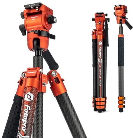 Fotopro X-AIRFLY Max Video 67 Carbon Fiber Tripod — 28mm Tube, 36mm Ball Head + Fluid Head, 13lbs Load, Metal Flip Locks, Professional Video Tripod