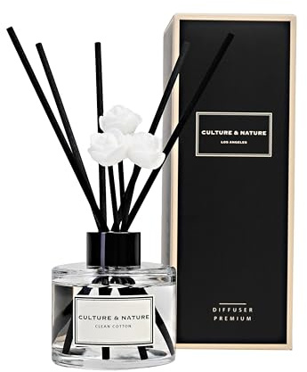 CULTURE & NATURE Reed Diffuser Set 4oz (120ml) Clean Cotton Scented Diffuser with Sticks Home Fragrance Reed Diffuser for Bathroom Shelf Decor