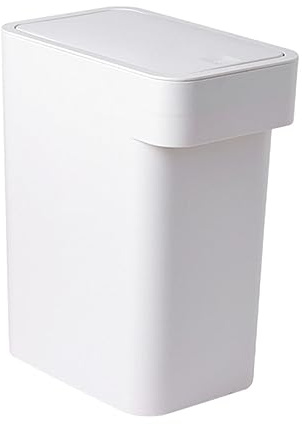 DECHOUS Poubelle de Chambre Ronde en Plastique Pp Blanc Ouverture à Pression, Résistante aux Chocs, Cuisine et Salle de Bain
