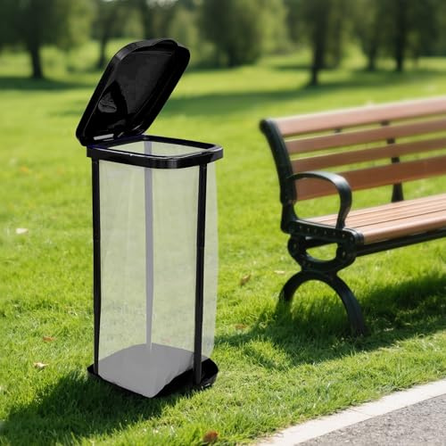 DTOMCD Portable Trash Bag Holder Collapsible Trash Can with Lid, Trash Can for Outdoor Indoor Camping, Kitchen, Party, 15 Gallon Trash Bag Stand