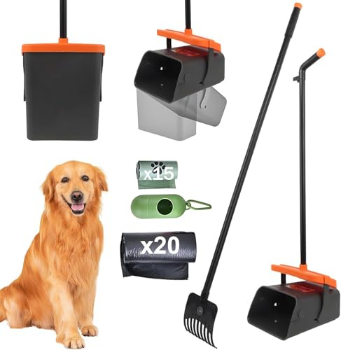 Raccogli Cacca Cane, Manico Lungo Raccogli Feci Cane con Sacchetti Cane Cacca, Paletta Raccogli Cacca Cani, 117cm Paletta Cacca Cane per Escrementi di Animali in Cortile, Su Erba, Terra o Ghiaia