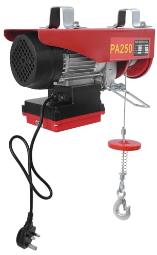 Electric Hoist 800kg Lifting Equipment Remote-Controlled Ceiling Winch Garage Winch with Dual Hook Steel Cable Wireless Operation for Warehouse Construction Barn Workshop (250kg)