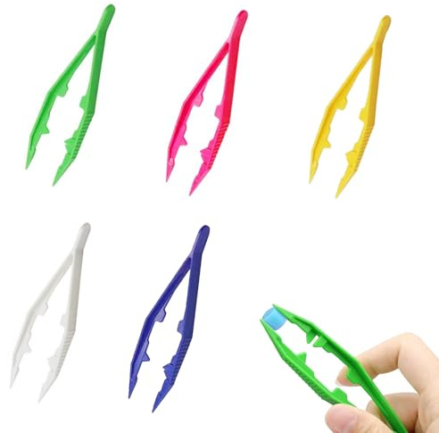 5 Pcs Plastic Tweezers, Colorful Craft Tools for Fine Motor Skills, Reptile Feeding Tongs, Kids DIY Handmade Crafts, Practical Tweezers for Insect, Lizard, Toddler Fine Motor Development (5 Colors)