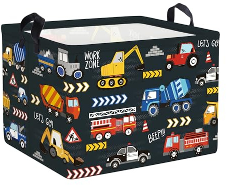Clastyle Ceste Biancheria Bambini Auto Cestino Giocattoli Vestiti Impermeabile per Ragazzo Cestino Portaoggetti per Bagno Cameretta Bucato, Camion dei Pompieri, 40x30x30 cm