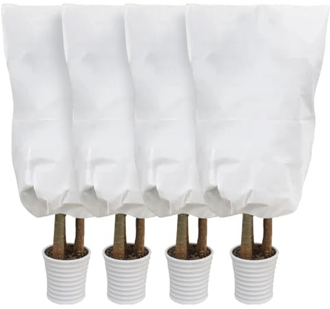 Upriver Lot de 4 housses de protection contre le gel – Housses blanches pour l'hiver – Tissu antigel avec cordon de serrage et fermeture éclair pour plantes d'extérieur, arbustes en pot – 120 x 80 cm