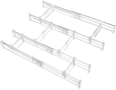 Vtopmart 2.36” Drawer Dividers with Expandable Inserts, 12.8-22.3 Adjustable Kitchen Drawer Organizer, Clear Plastic Organizer Separator for Flatware, Utensil, Cutlery, 4 Dividers with 6 Inserts