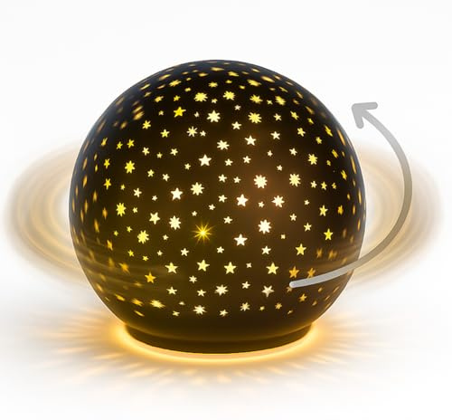 formano LED Deko-Kugel Drehend Schwarz - 15cm Glaskugel Timer 6h/18h Weihnachten Deko - Mattes Farbglas und winterlichen Sterne-Dekor - Herbst Winter Weihnachtsdeko für Tisch Regal Fensterbank