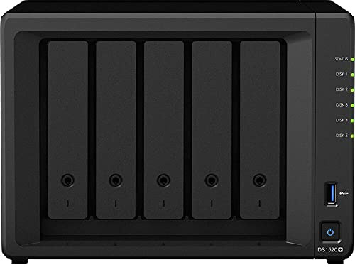 Synology DiskStation DS1520+ NAS Server for Business with Celeron CPU, 8GB DDR4 Memory, 1TB M.2 SSD, 5TB SSD Storage, DSM Operating System