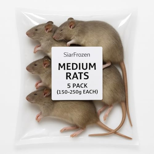 SiarFrozen Medium Rats, 5 Pack, Premium Frozen Whole Prey, 150-250g Each, for Reptiles and Birds of Prey, Adult Animal Feed