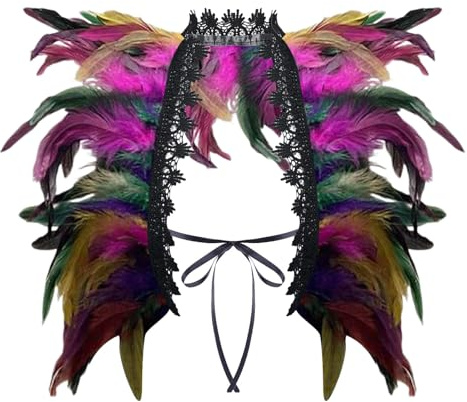 Federkragen Schwarz, Federumhang Schwarz mit Feder Manschetten, Gothic Federn Schulter, Pfau Kostüm, für Cosplay Partys Feste Karneval