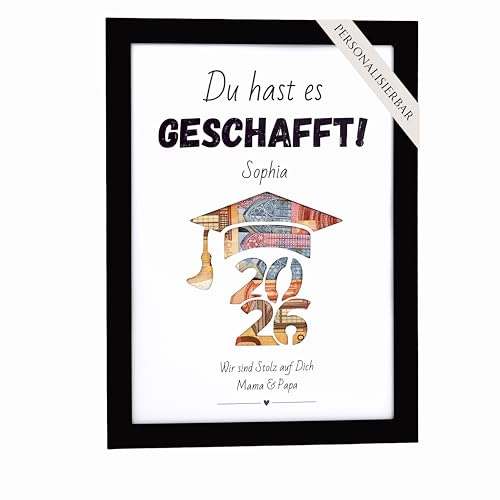 Personalisiertes Geldgeschenk zum Abitur | Geschenk für Abiturienten | Kreative Möglichkeit zum Geldverschenken im DIN A4 Format | Mit hochwertigem A4 Bilderrahmen (Abitur)