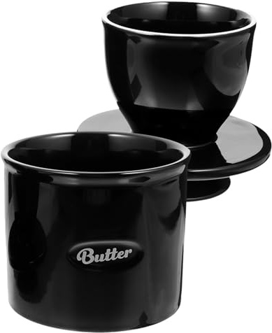 OUNONA Mantequera de Cerámica Negra con Tapa, Caja para Mantequilla Pequeña para Nevera, Recipiente Hermético para Almacenamiento en Cocina, Utensilio Funcional para Conservar