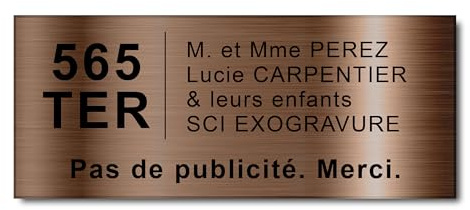 Plaque Boîte aux Lettres Personnalisable Adresse et Numéro de Rue - 12x5 cm - 4 Lignes - Nom sur Etiquette Gravée pour Maison Bureau Famille - PVC Résistant Adhésif - Bronze Brossé