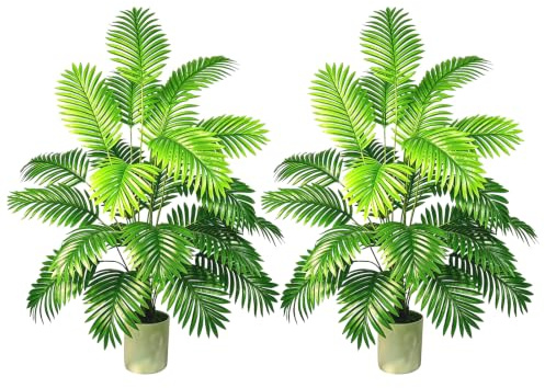 Natligard 120cm Künstliche Palme，Kunstpflanzen Für Wohnaccessoires & Deko | kunstpalme outdoor wetterfest mit 24 Blätter für Wohnzimmer, Balkon, Schlafzimmer, Zimmer Deko
