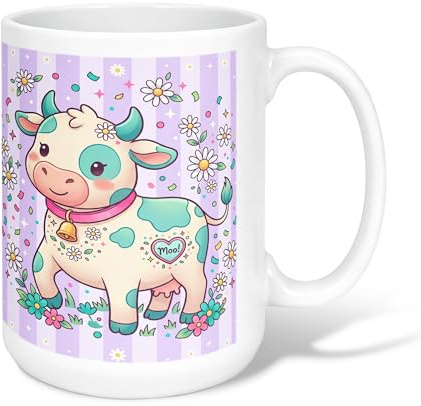 Tazza da caffè in ceramica a forma di mucca, simpatica tazza con crisantemo e lavanda primaverile, tazza per cioccolata calda, con manico, ideale per amici, familiari, colleghi, amanti anziani