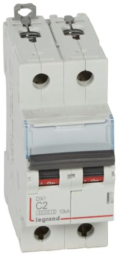 407777 Disjoncteur bipolaire 2A - 2P Courbe C - 6/10kA - À vis - Legrand DX3