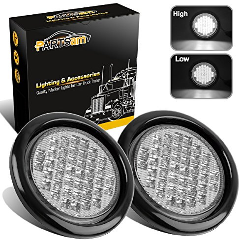Partsam 2pcs 4 Round LED Trailer Tail Lights - 40 White LED Reverse Back up Trailer Lights for RV Trucks, Waterproof Sealed Round led Reverse Fog Lights Flush Mount for Truck Trailer Boat Bus