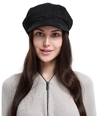 EOZY-Berretto con Visiera Donna Invernale Ottagonale Baschi Cappello Primavera Nero
