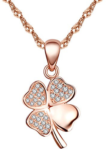 Yumilok 925 Sterling Silber Zirkonia Roségold/Silbe Vierblättriges Kleeblatt Anhänger Halskette Kette mit Anhänger für Damen Mädchen (Roségold)