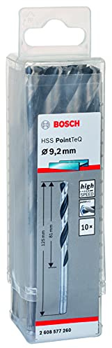 Bosch Accessories 2608577260 HSS PointTeQ (9,2 x 81 x 125 mm) - Set da 10 Pezzi di Punte Elicoidali per Trapano per Metallo, Acciaio, Fusione o Plastica, Grigio (Argento), Ø 9.2 mm