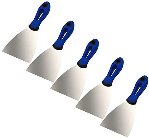 5er Set DEWEPRO® Profi Gipsspachtel 100mm - Gipserspachtel & Malerspachtel - Rostfreies Edelstahlblatt - 10cm Breite - Ergonomischer 2-Komponenten-Griff