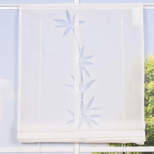 SCHÖNER LEBEN. Faltrollo Raffrollo Bändchenrollo Deko Ausbrenner Bambus weiß, Auswahl:100x145cm (BxL)