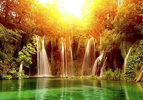 decomonkey Fototapete selbstklebend Wasserfall 539x250 cm Selbstklebende Tapeten Wand Eckfototapete Tapete Wandtapete klebend Klebefolie Natur Wald