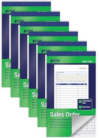 Better Office Products Sales Order Books, 6 Pack, 2-Part Carbonless (White/Canary Yellow), 4-1/8 x 7-3/16 inches, 50 Sets per Book, 300 Total Sets, 6 Books