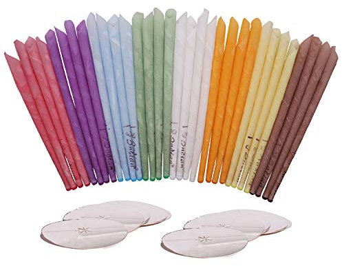 32 PCS Coni per orecchie, Candele dell'orecchio per le orecchie,- Cera d’Api e Mussola di Cotone Naturale con Filtri e Dischi Protettivi (8 colori)