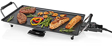 Electric Teppanyaki Grill Plate, Large Non-Stick Table Top Griddle with 47.5cm x 26.5cm Hot Plate, Adjustable Temperature Control and Drip Tray, 2000W - Black