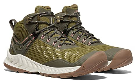 KEEN Women's NXIS Evo Mid Height Waterproof Fast Packing Hiking Boots, Olive Drab/Silver Birch, 9 US