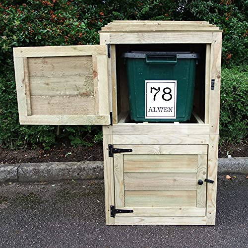 Signs & Numbers Wooden Recycling Bin Storage Box with Doors | 2-Bin Outdoor Recycle Store | Weatherproof Tanalised Pine | Sustainable UK Made Garden Bin Shed | 2 Free Personalised Labels