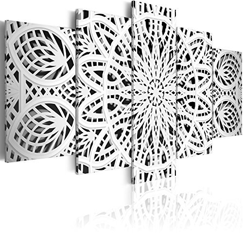 Cuadros B&D XXL - Cuadro Acústico Abstracto Mandala 225x112 cm espuma acústica absorbe el sonido aislamiento lienzo de 5 piezas Impresión Artística Decoración de Pared f-A-0581-b-n