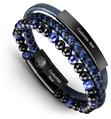 Casisto.J Pulsera Cuero Hombre - Pulsera Trenzada Hecha a Mano clásica en Negro y marrón con Cierre magnético Grabado Joyas Gratis en Caja