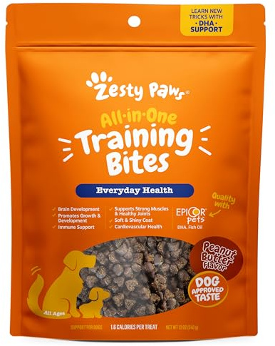 Zesty Paws Training Treats for Dogs & Puppies - Dog Treats for Training - Healthy Dog Chews for Hip, Joint & Muscle Health - for All Breeds and Ages - PB Flavor - 12oz