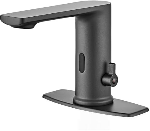 HALO SANITARY DIY No Drill Gunmetal Gray Sink Faucet with Hole Cover,Touchless Bathroom Faucet Automatic with Motion Sensor for Hygiene.