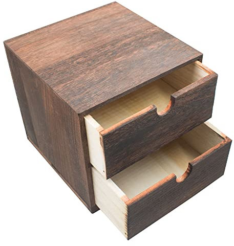 Organizador de escritorio de madera con 2 cajones Organizadores de cajones de Escritorio de Madera Caja de Almacenamiento de Escritorio 18x18x17 cm