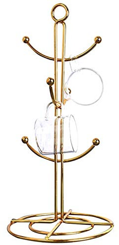 Pvczool Countertop Mug Tree, 6 Hook Coffee Cup Dryer Kitchen Coffee Mug Tree Countertop Tea Cups Holder Stand,Gold