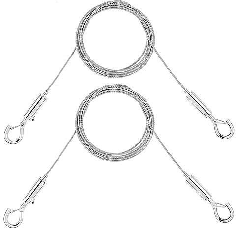 2Stück Drahtseil Einstellbar Stahlseil Seilaufhängung, 1.5mm Edelstahlseil Mit Schleife Und Haken Seilabhängung, Edelstahl Bilder Aufhängen Seil Gardinenaufhängung Für Gardinen Bilder(2m, Max 30kg)