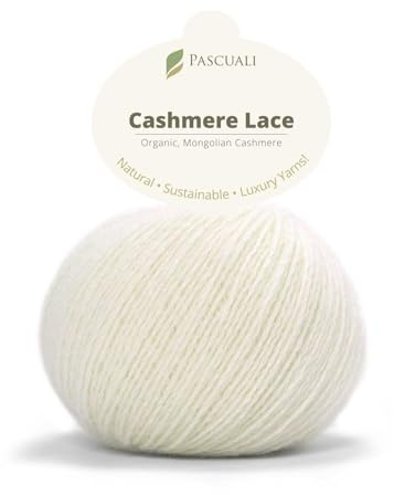 PASCUALI | Bio Cashmere Lace. Strickwolle aus 100% Kaschmirwolle Wolle zum Stricken und Häkeln, 1 Knäuel - 25g - Farbe: Wollweiß 54