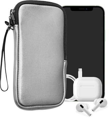 kwmobile Neopren Handytasche für Smartphones XL - 6,7/6,8 - Handy Tasche mit Reißverschluss - Handyhülle universal Metallic Grau