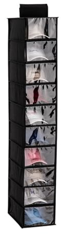 Gurajo Hat Organizer Hanger, Hat Rack for Baseball Caps, Hanging Closet Organizer with 10 Pockets & Cover, Foldable Hat Storage Hanger Holder for Closet, Shelf (Black)