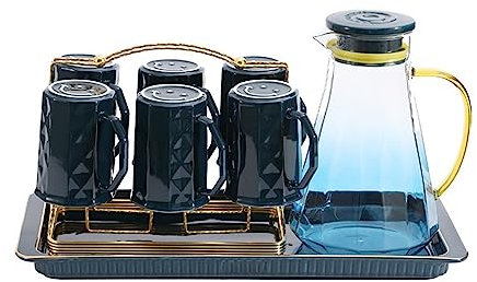 Carafe d'eau Ustensiles d'eau en céramique verre bleu dégradé bouilloire froide ensemble de tasses à thé tasses domestiques avec combinaison de support de stockage Carafes