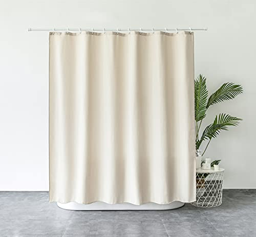 M&W DAS DESIGN Duschvorhang aus schwerem Textil Gewebe Leinenoptik schwere Qualität Schimmelresistent Stoff Luxus 100% Wasserdicht Blickdicht inkl. 16 Haken Gewicht unten